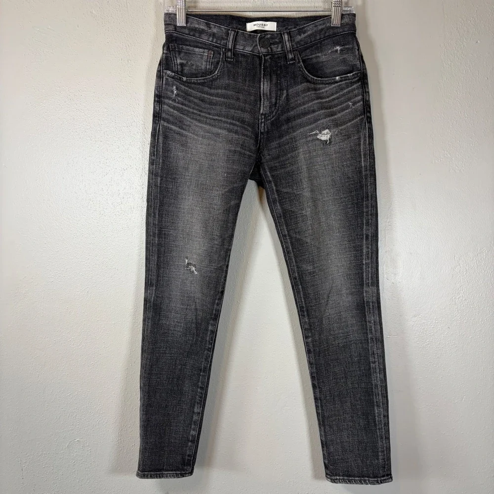 Moussy Vintage Skinny Jeans Womens Size 25 Faded Black Distressed Denim Japan‎